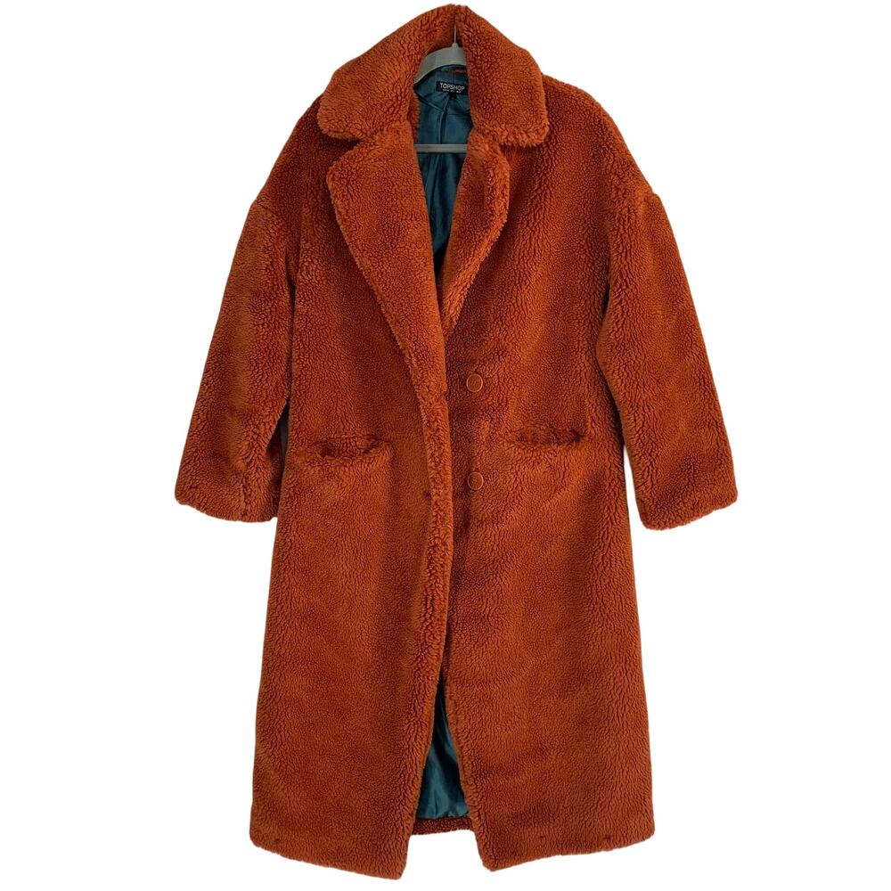 Topshop Luxe Faux Fur Coat Rust Orange Size UK 8 / US 4 Winter Outerwear